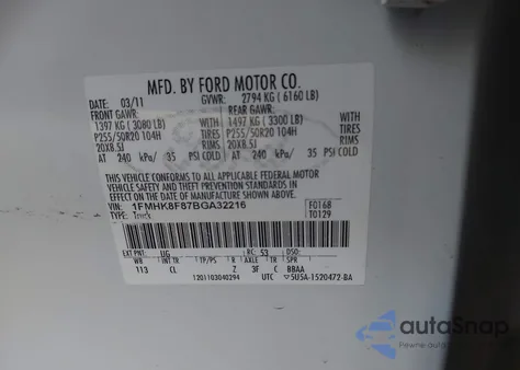 2011 Ford Explorer Limited из США, поврежденный, VIN 1FMHK8F87BGA32216